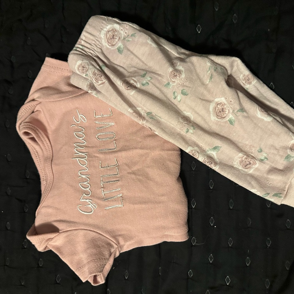 Pink Baby Onesie and Floral Pants Set